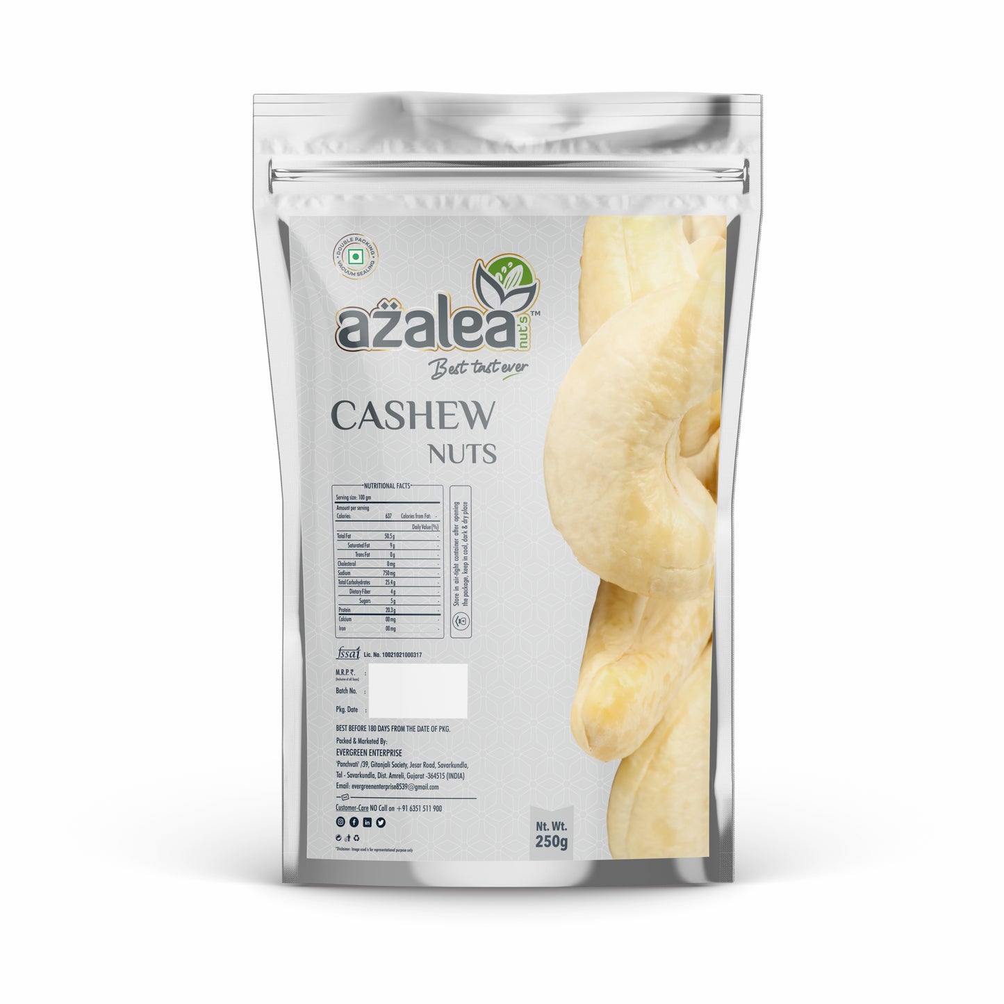 Azalea Nuts Premium Goa Cashews 250gm – WW320 | Whole Crunchy Kaju | No Preservatives